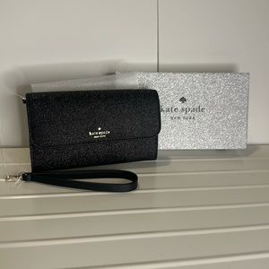 Kate Spade Black Glitter Medium Flap Phone Wristlet